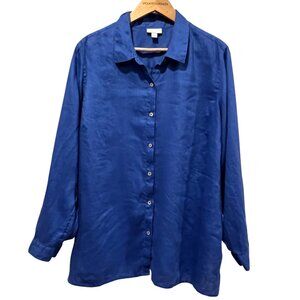 J Jill Love Linen Button Shirt, Royal Blue, 2X